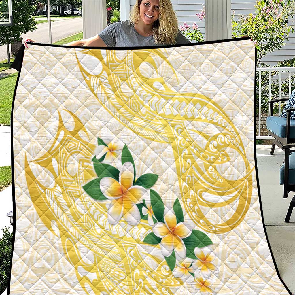 Gold And White Polynesia Plumeria Quilt Curves Tropical Vibes