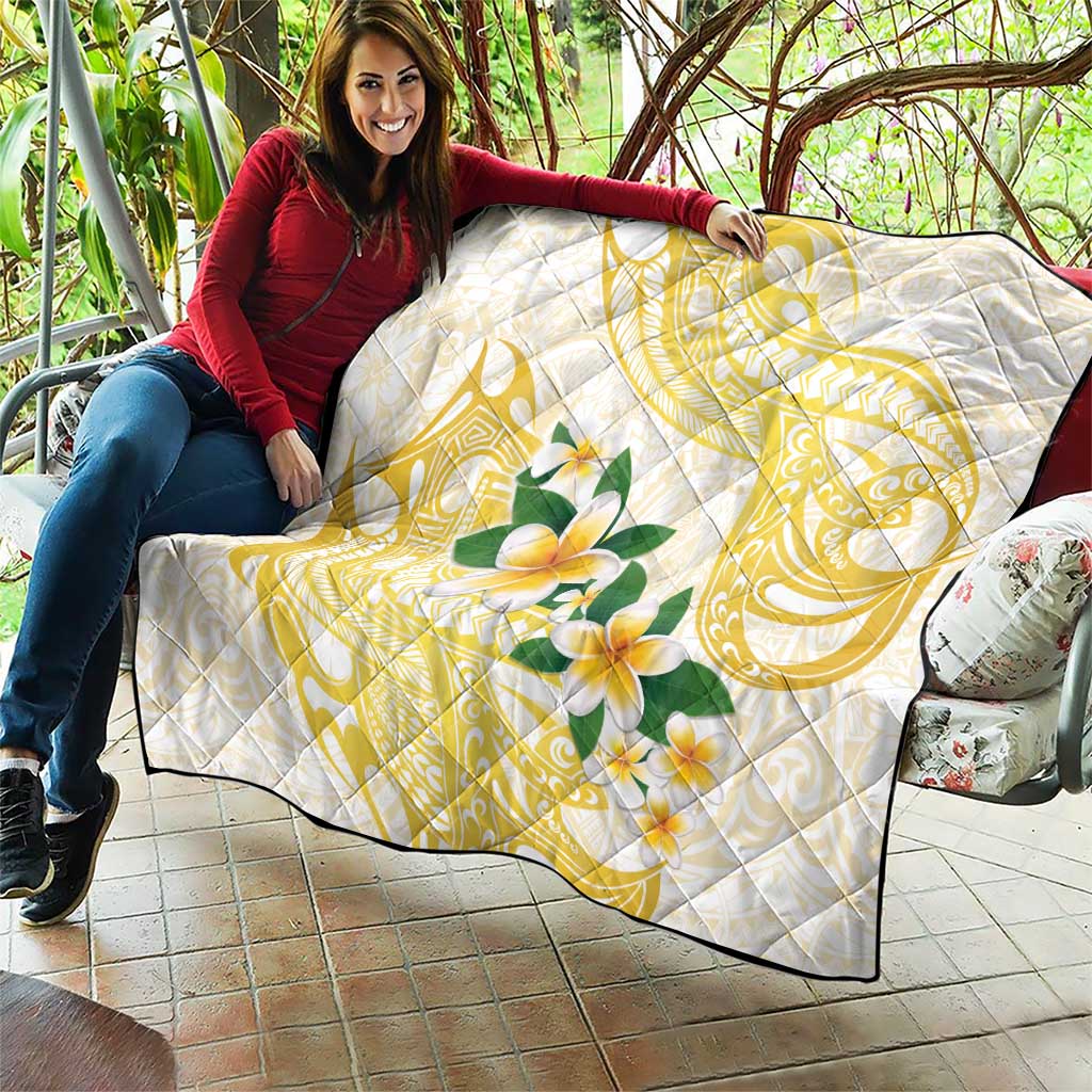 Gold And White Polynesia Plumeria Quilt Curves Tropical Vibes