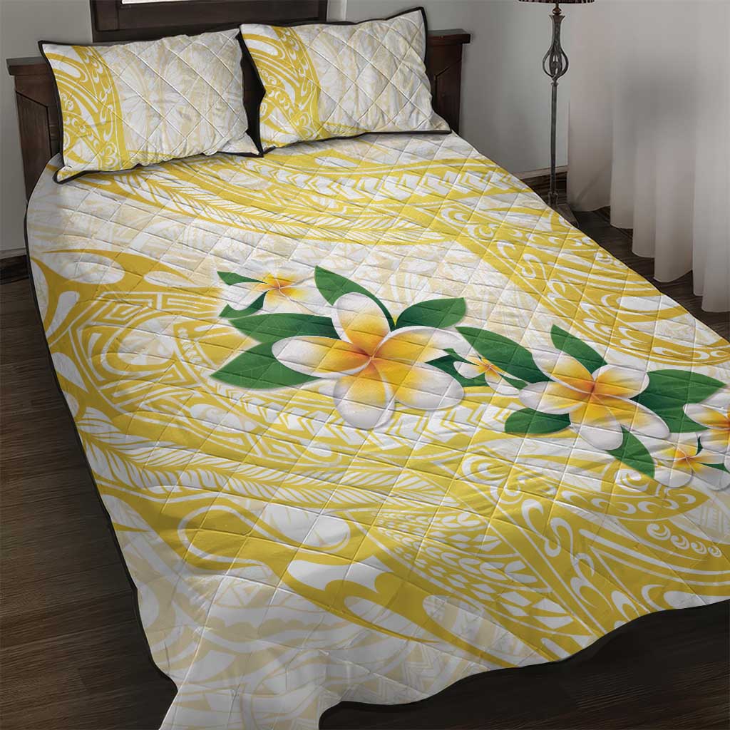 Gold And White Polynesia Plumeria Quilt Bed Set Curves Tropical Vibes