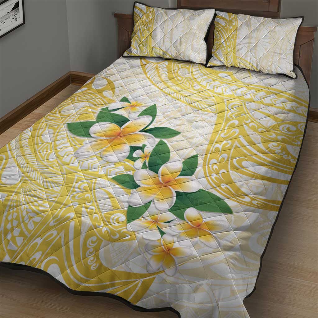 Gold And White Polynesia Plumeria Quilt Bed Set Curves Tropical Vibes LT14 - Polynesian Pride