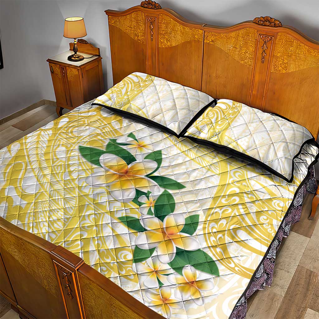 Gold And White Polynesia Plumeria Quilt Bed Set Curves Tropical Vibes LT14 - Polynesian Pride
