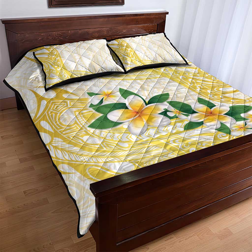 Gold And White Polynesia Plumeria Quilt Bed Set Curves Tropical Vibes LT14 - Polynesian Pride