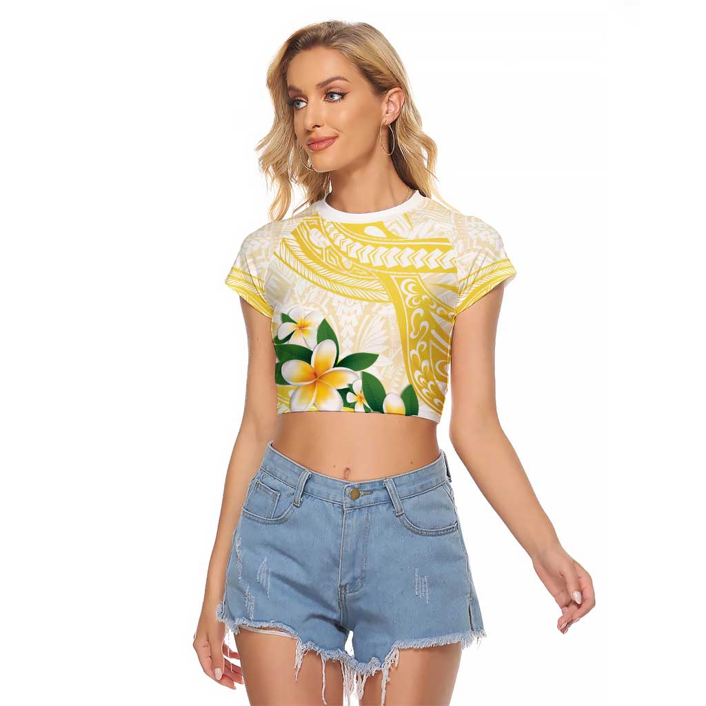 Gold And White Polynesia Plumeria Raglan Cropped T Shirt Curves Tropical Vibes LT14 Female Gold - Polynesian Pride