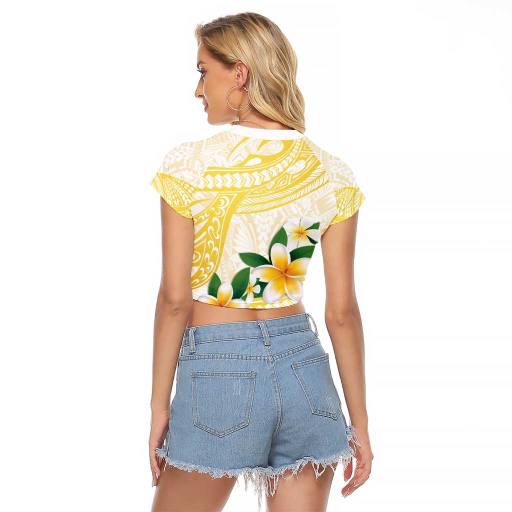 Gold And White Polynesia Plumeria Raglan Cropped T Shirt Curves Tropical Vibes LT14 - Polynesian Pride