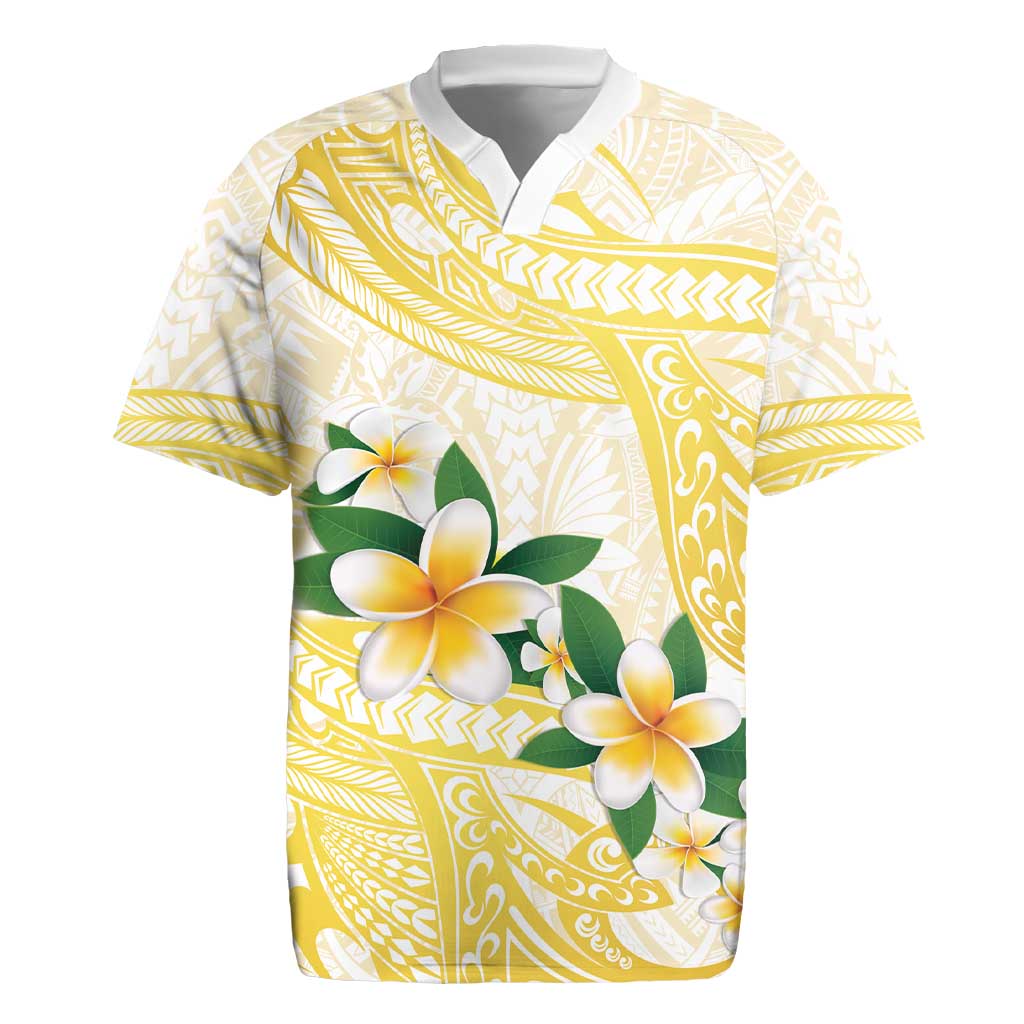 Gold And White Polynesia Plumeria Rugby Jersey Curves Tropical Vibes LT14 Gold - Polynesian Pride