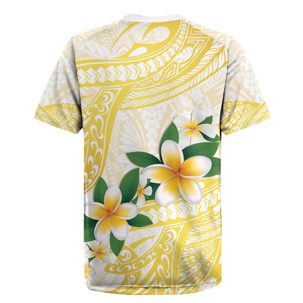Gold And White Polynesia Plumeria Rugby Jersey Curves Tropical Vibes LT14 - Polynesian Pride