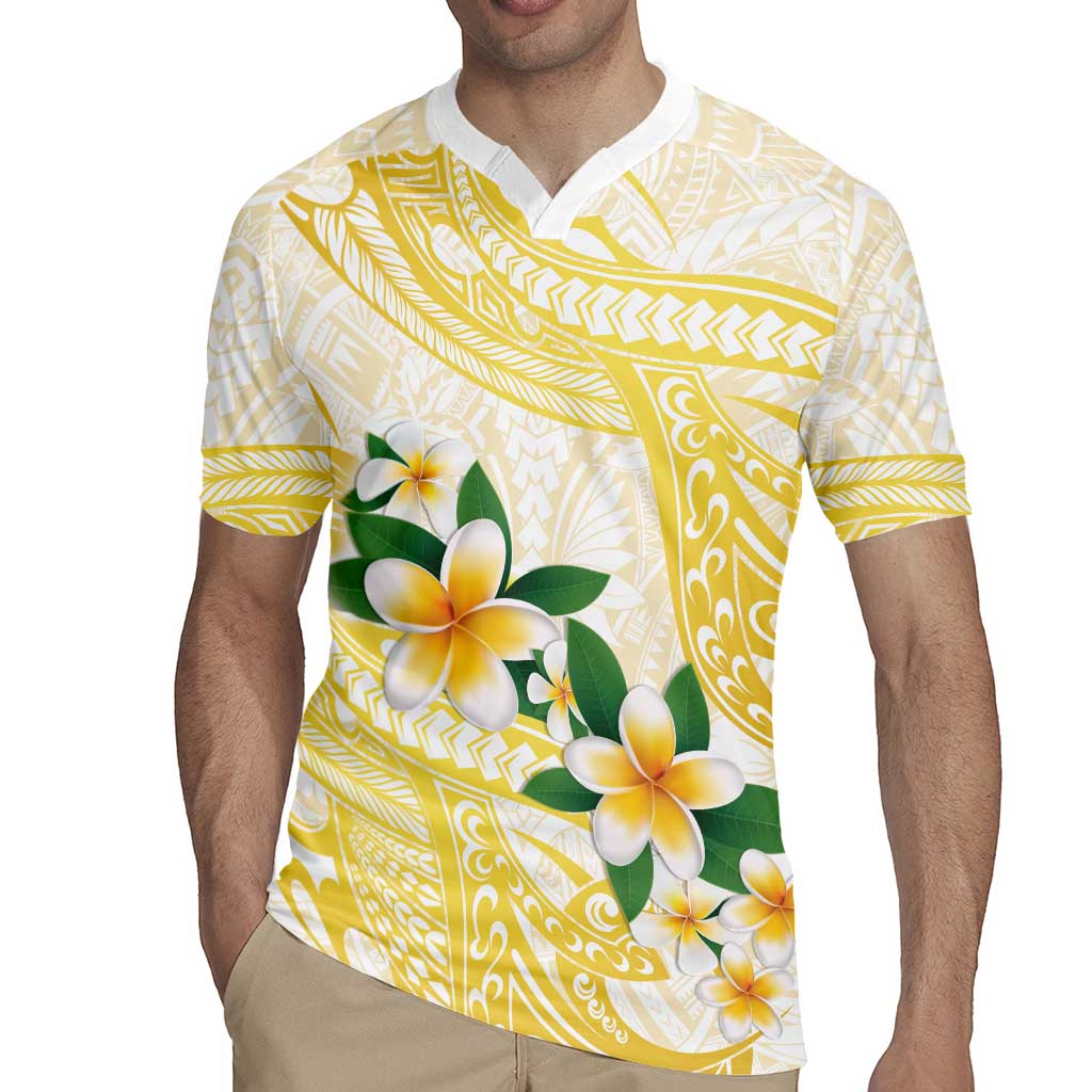 Gold And White Polynesia Plumeria Rugby Jersey Curves Tropical Vibes LT14 - Polynesian Pride