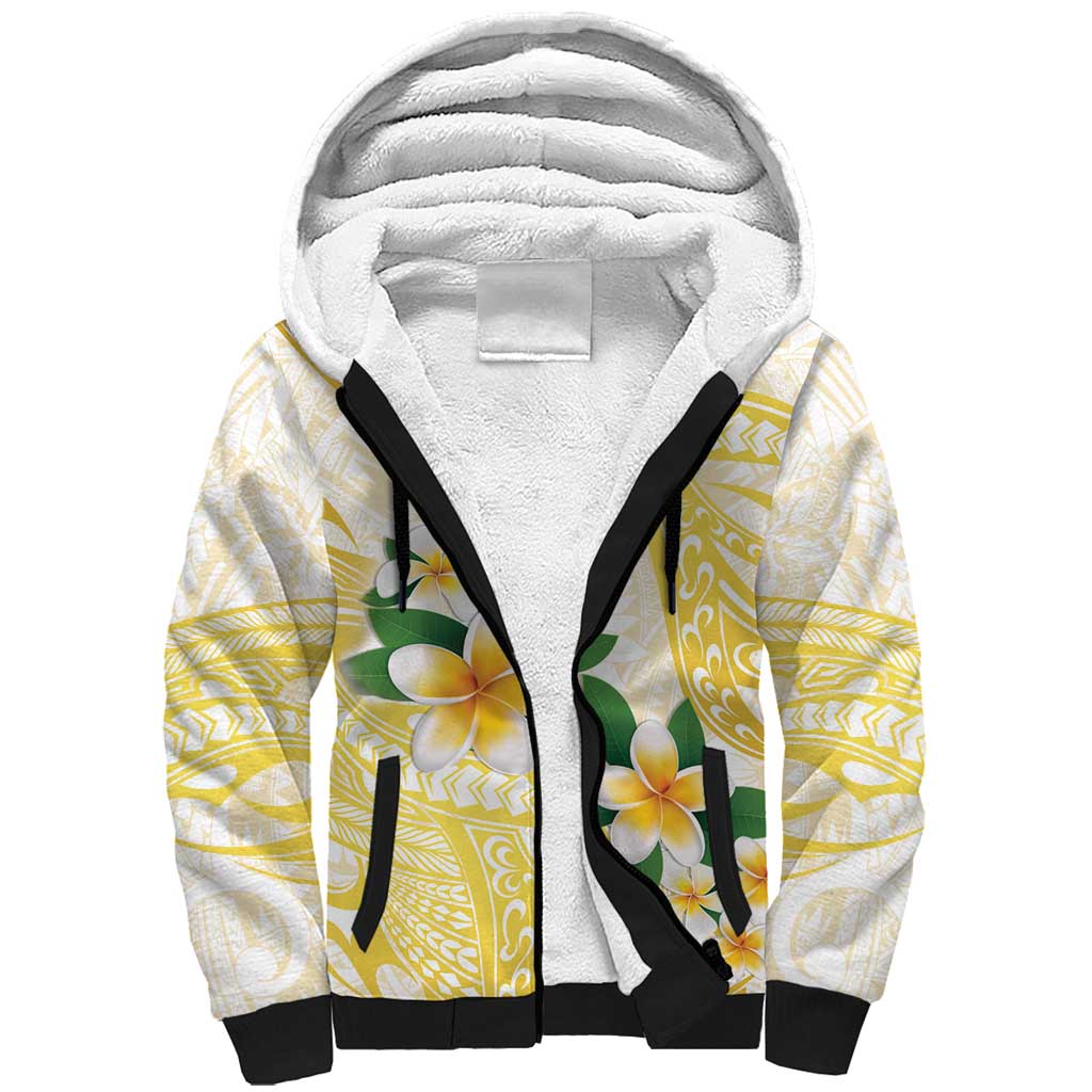 Gold And White Polynesia Plumeria Sherpa Hoodie Curves Tropical Vibes LT14 Unisex Gold - Polynesian Pride