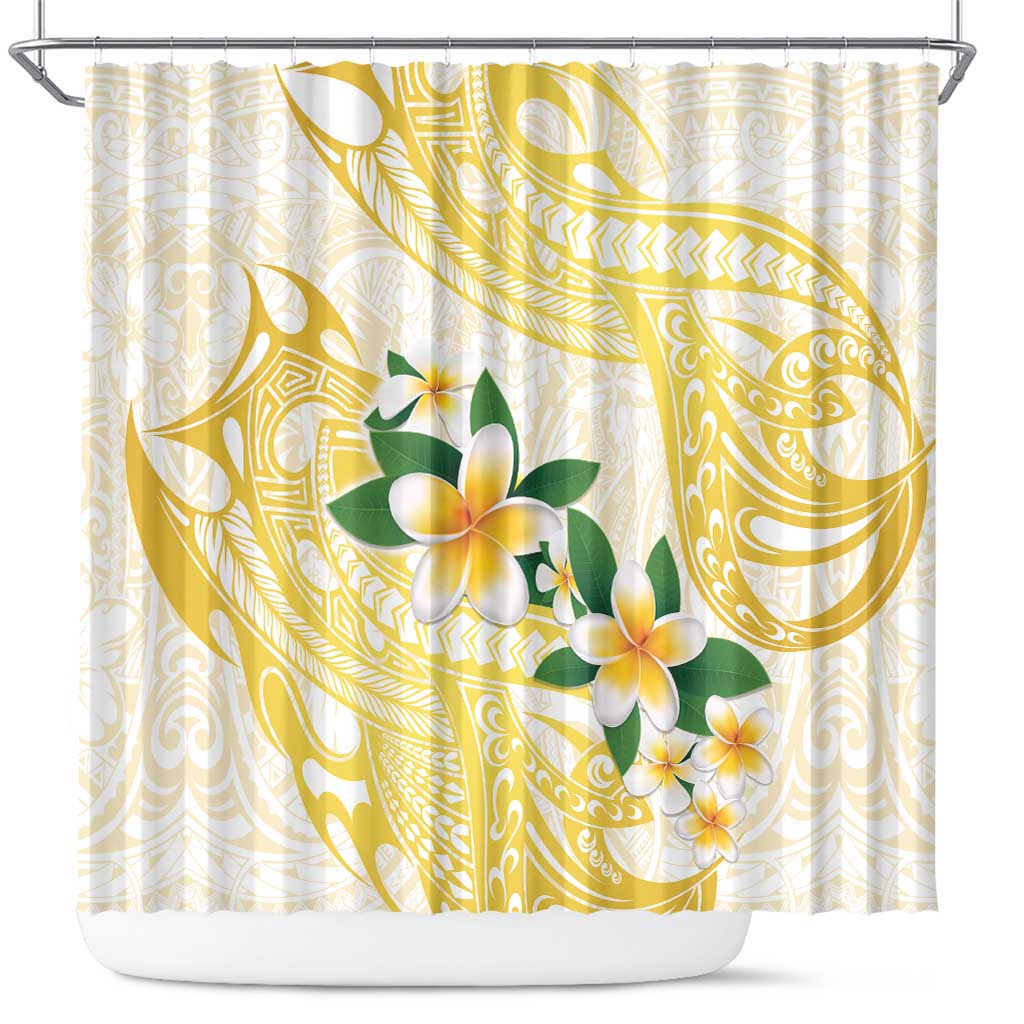 Gold And White Polynesia Plumeria Shower Curtain Curves Tropical Vibes