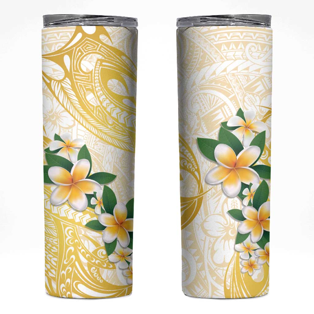 Gold And White Polynesia Plumeria Skinny Tumbler Curves Tropical Vibes