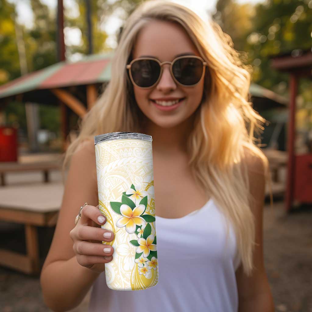 Gold And White Polynesia Plumeria Skinny Tumbler Curves Tropical Vibes