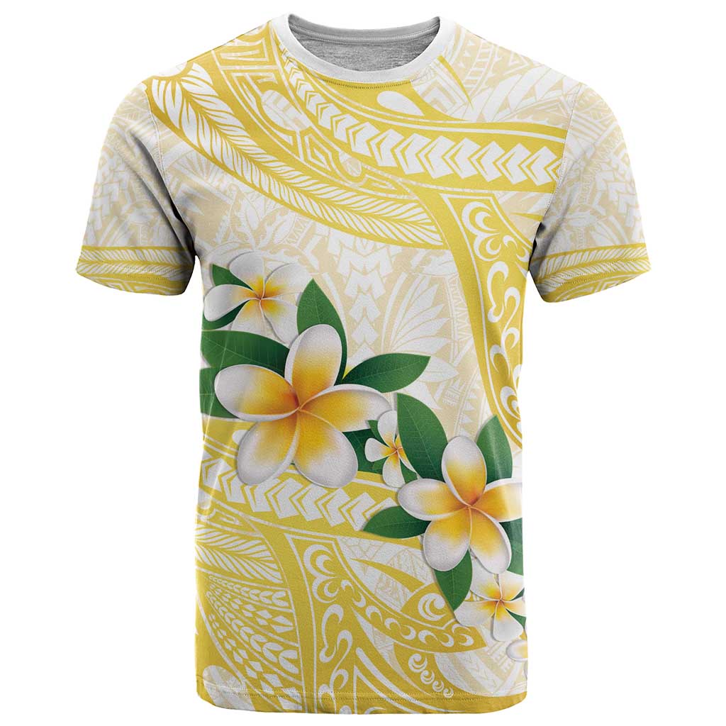 Gold And White Polynesia Plumeria T Shirt Curves Tropical Vibes LT14 Gold - Polynesian Pride