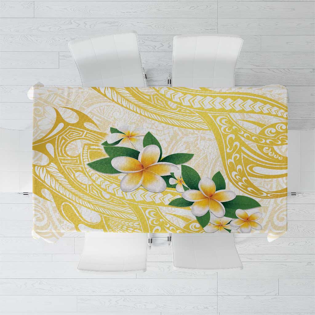 Gold And White Polynesia Plumeria Tablecloth Curves Tropical Vibes