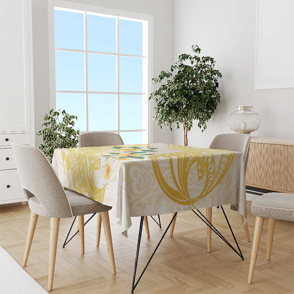 Gold And White Polynesia Plumeria Tablecloth Curves Tropical Vibes LT14 - Polynesian Pride