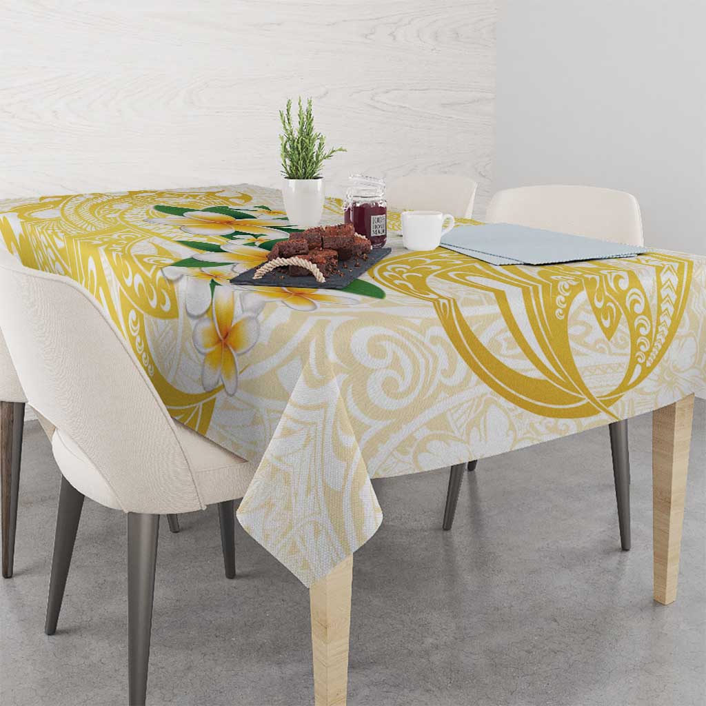 Gold And White Polynesia Plumeria Tablecloth Curves Tropical Vibes LT14 - Polynesian Pride