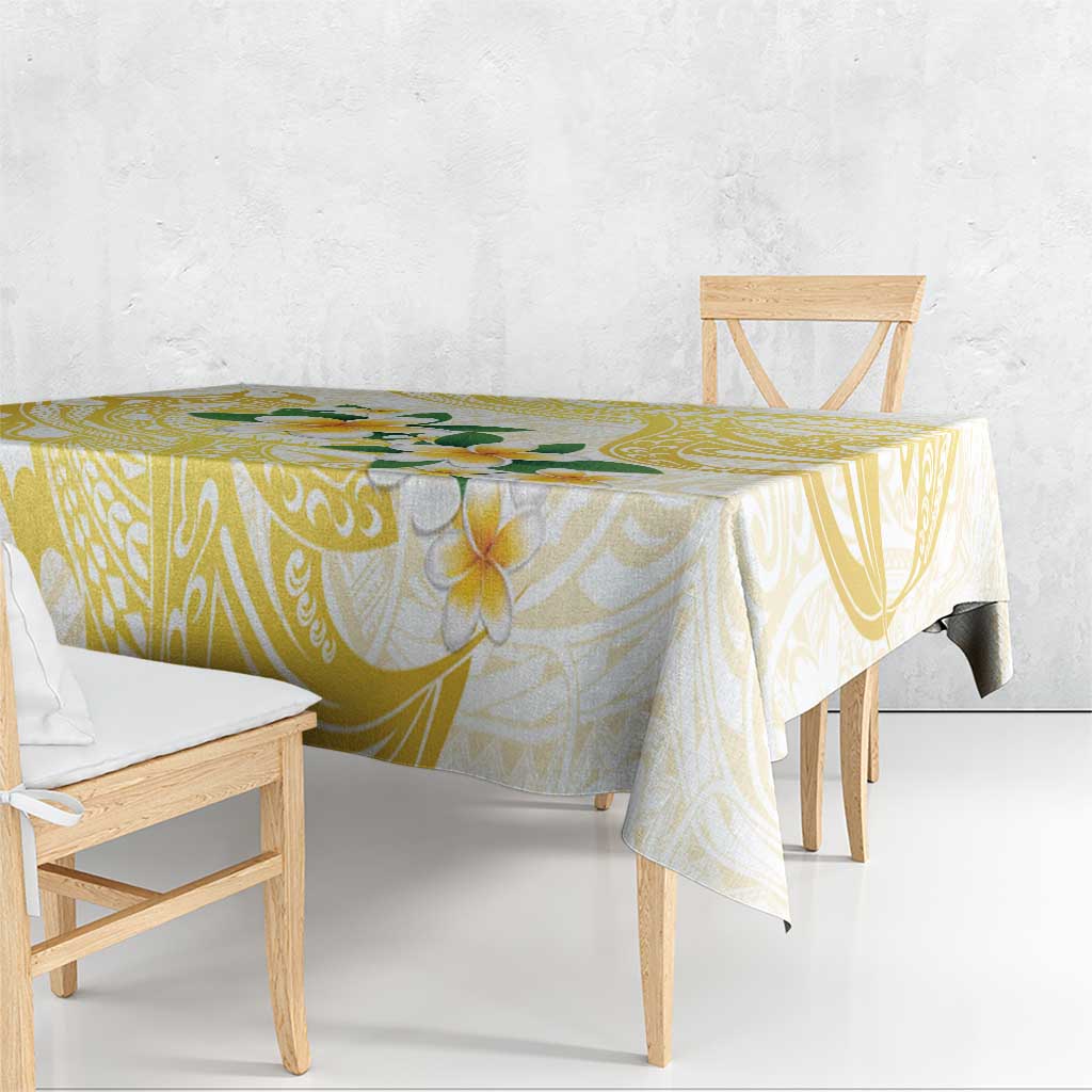 Gold And White Polynesia Plumeria Tablecloth Curves Tropical Vibes LT14 - Polynesian Pride