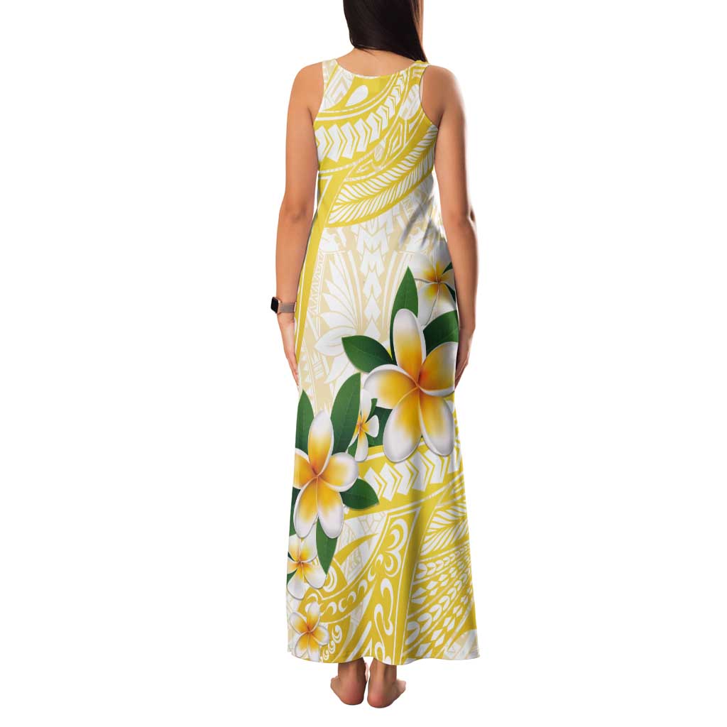 Gold And White Polynesia Plumeria Tank Maxi Dress Curves Tropical Vibes LT14 - Polynesian Pride
