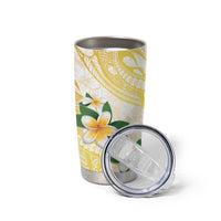 Gold And White Polynesia Plumeria Tumbler Cup Curves Tropical Vibes LT14 - Polynesian Pride