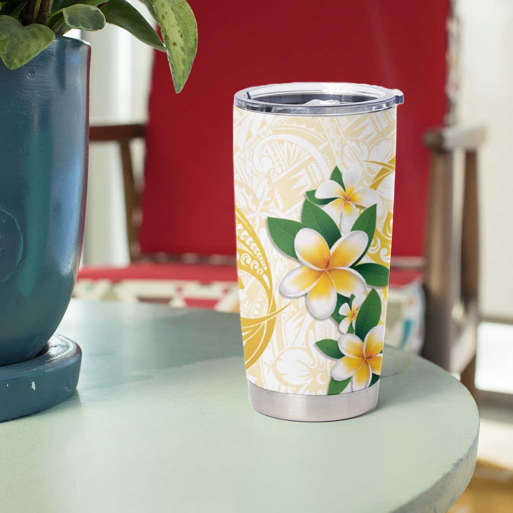 Gold And White Polynesia Plumeria Tumbler Cup Curves Tropical Vibes LT14 - Polynesian Pride