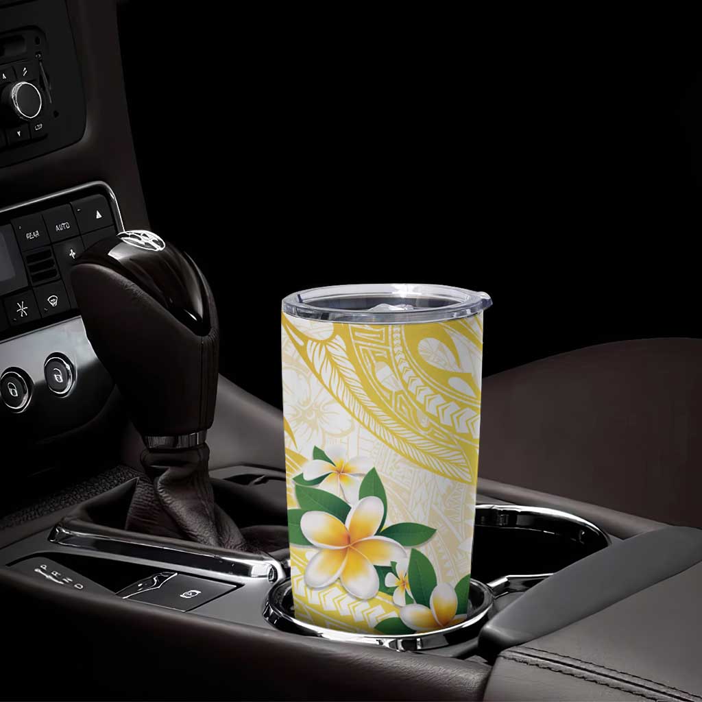 Gold And White Polynesia Plumeria Tumbler Cup Curves Tropical Vibes LT14 - Polynesian Pride