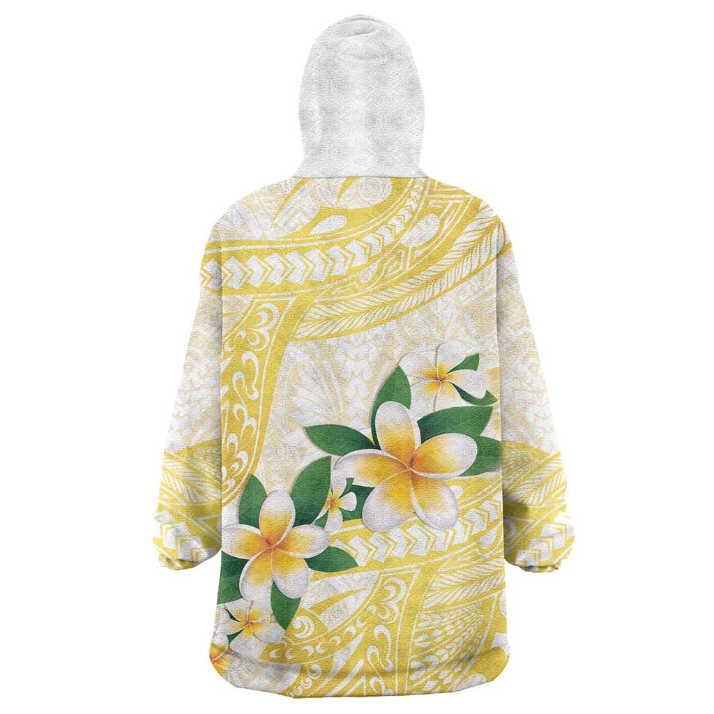 Gold And White Polynesia Plumeria Wearable Blanket Hoodie Curves Tropical Vibes LT14 - Polynesian Pride