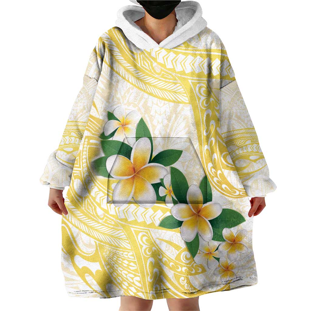 Gold And White Polynesia Plumeria Wearable Blanket Hoodie Curves Tropical Vibes LT14 - Polynesian Pride