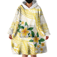 Gold And White Polynesia Plumeria Wearable Blanket Hoodie Curves Tropical Vibes LT14 - Polynesian Pride