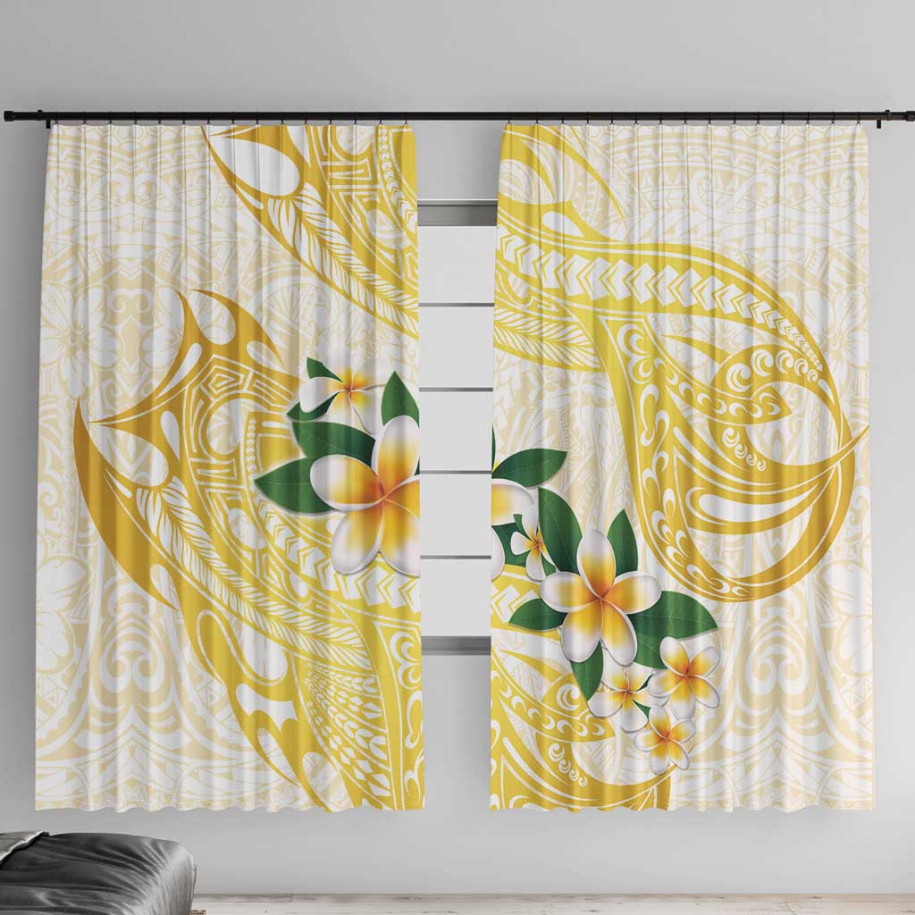 Gold And White Polynesia Plumeria Window Curtain Curves Tropical Vibes LT14 With Hooks Gold - Polynesian Pride