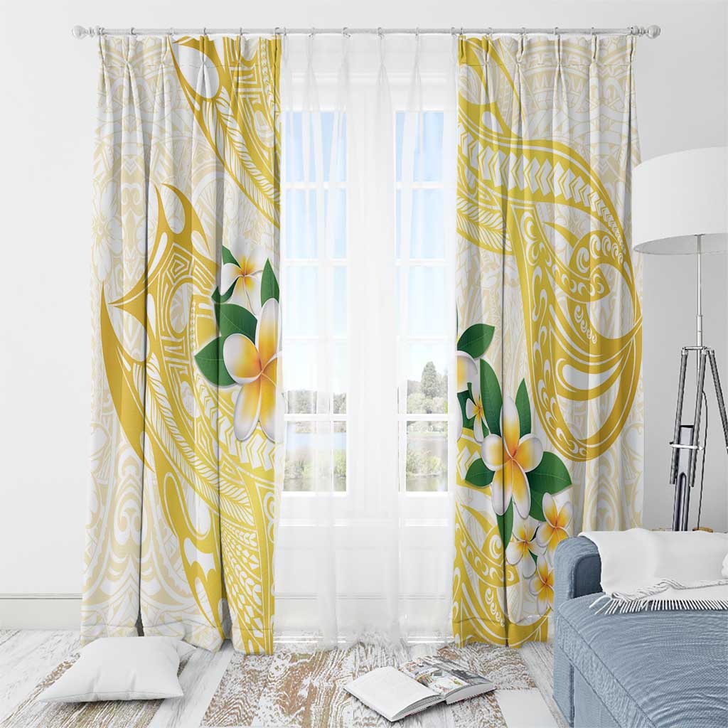 Gold And White Polynesia Plumeria Window Curtain Curves Tropical Vibes LT14 - Polynesian Pride
