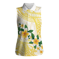 Gold And White Polynesia Plumeria Women Sleeveless Polo Shirt Curves Tropical Vibes