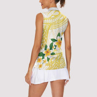 Gold And White Polynesia Plumeria Women Sleeveless Polo Shirt Curves Tropical Vibes