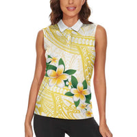 Gold And White Polynesia Plumeria Women Sleeveless Polo Shirt Curves Tropical Vibes