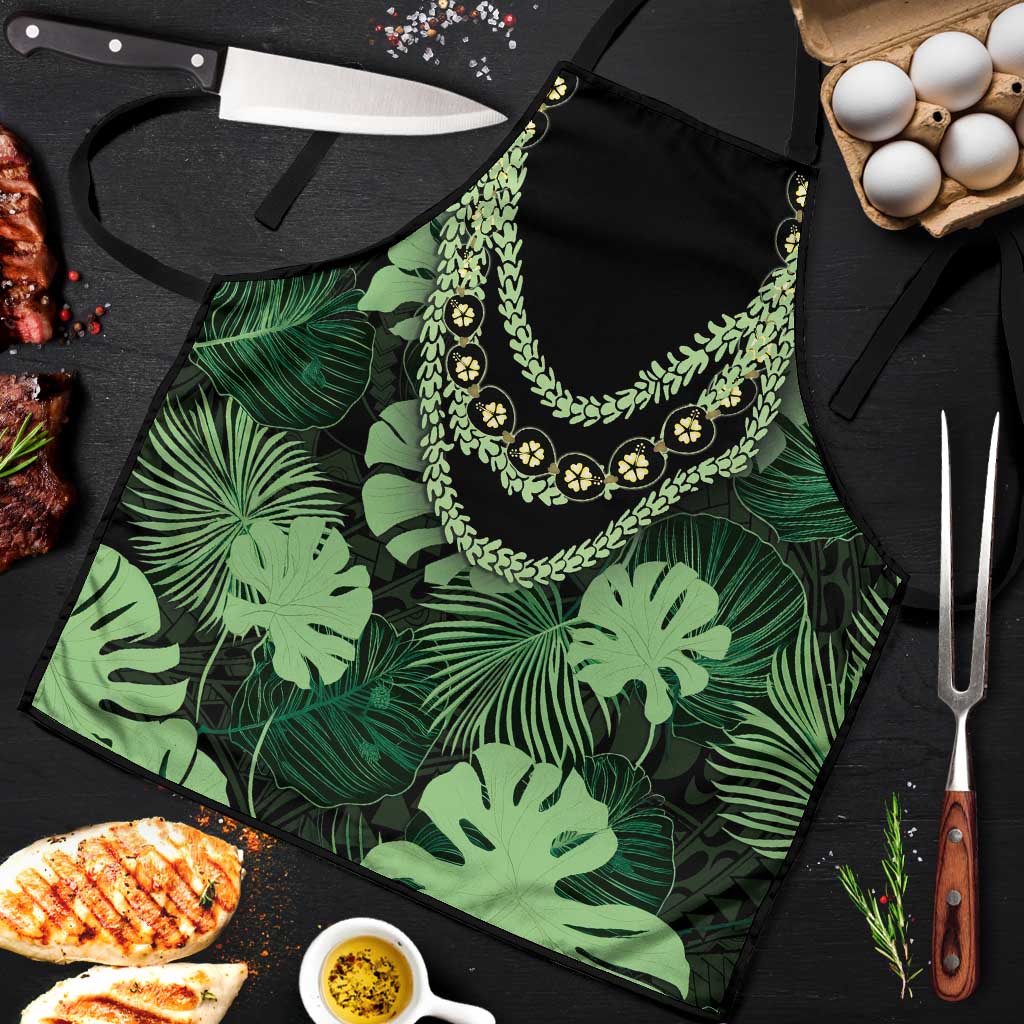 Green Hawaii Kukui Nut Lei Apron Hawaiian Pattern Monstera Tropical Vibes LT14 Green - Polynesian Pride