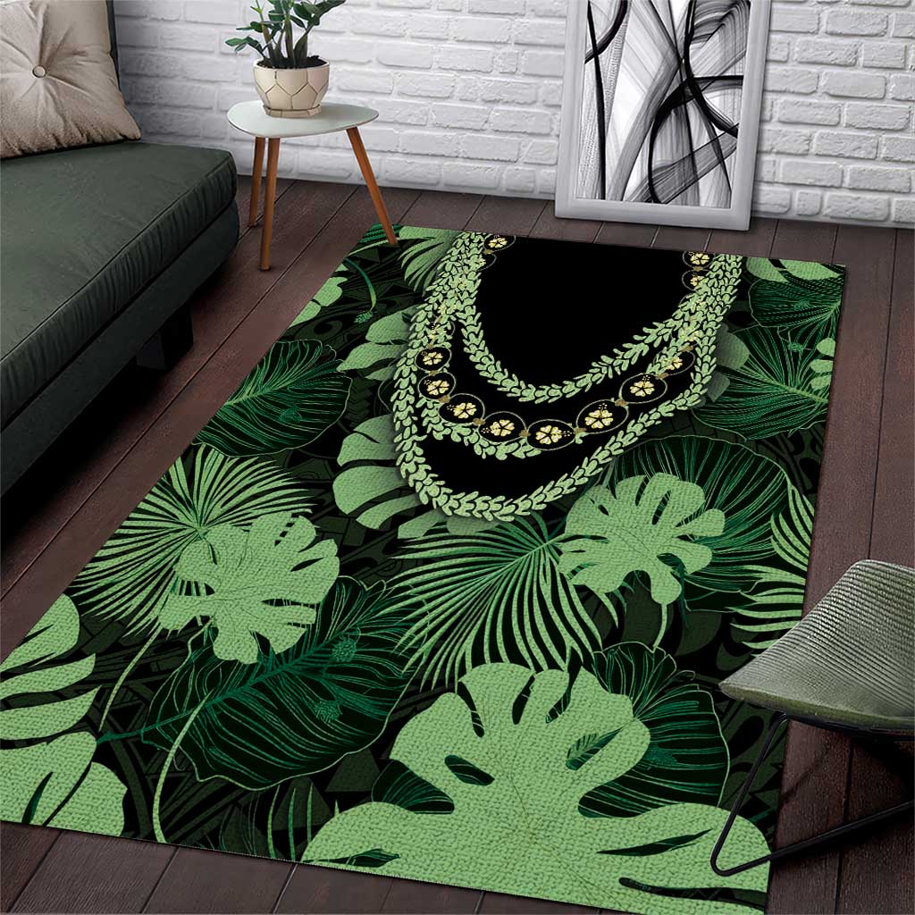 Green Hawaii Kukui Nut Lei Area Rug Hawaiian Pattern Monstera Tropical Vibes - Polynesian Pride