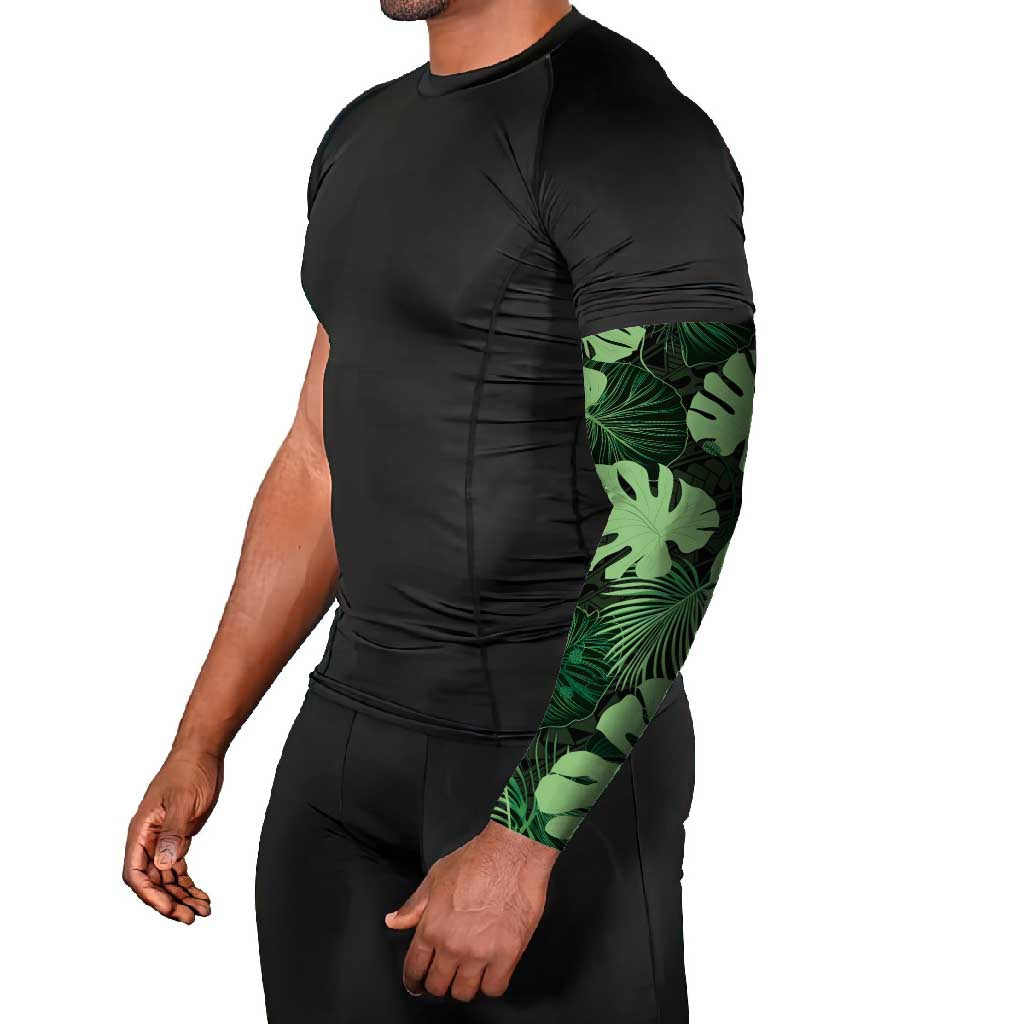 Green Hawaii Kukui Nut Lei Arm Sleeves Hawaiian Pattern Monstera Tropical Vibes LT14 - Polynesian Pride