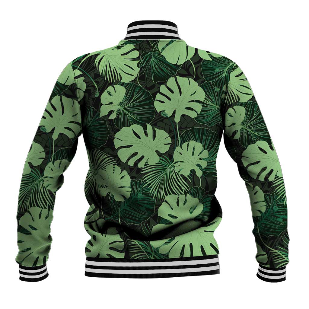 Green Hawaii Kukui Nut Lei Baseball Jacket Hawaiian Pattern Monstera Tropical Vibes LT14 - Polynesian Pride