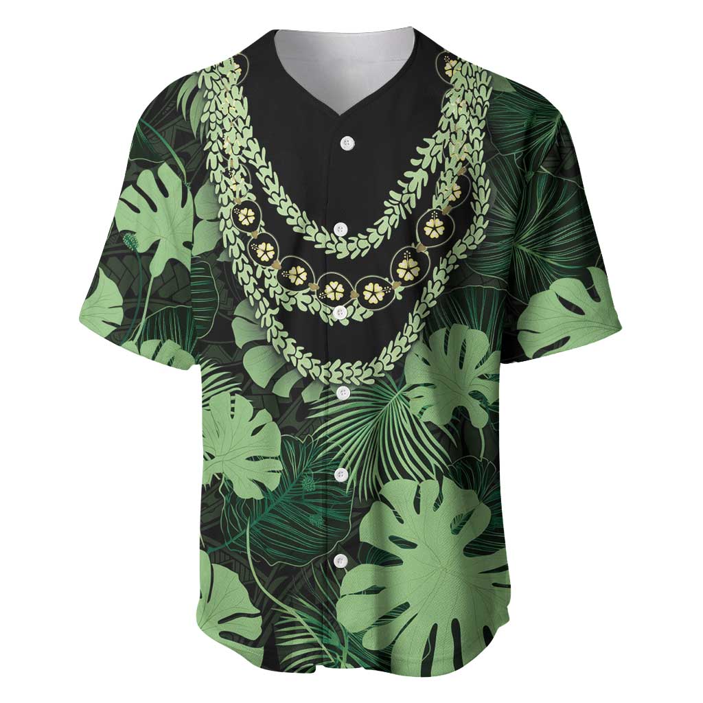 Green Hawaii Kukui Nut Lei Baseball Jersey Hawaiian Pattern Monstera Tropical Vibes LT14 Green - Polynesian Pride