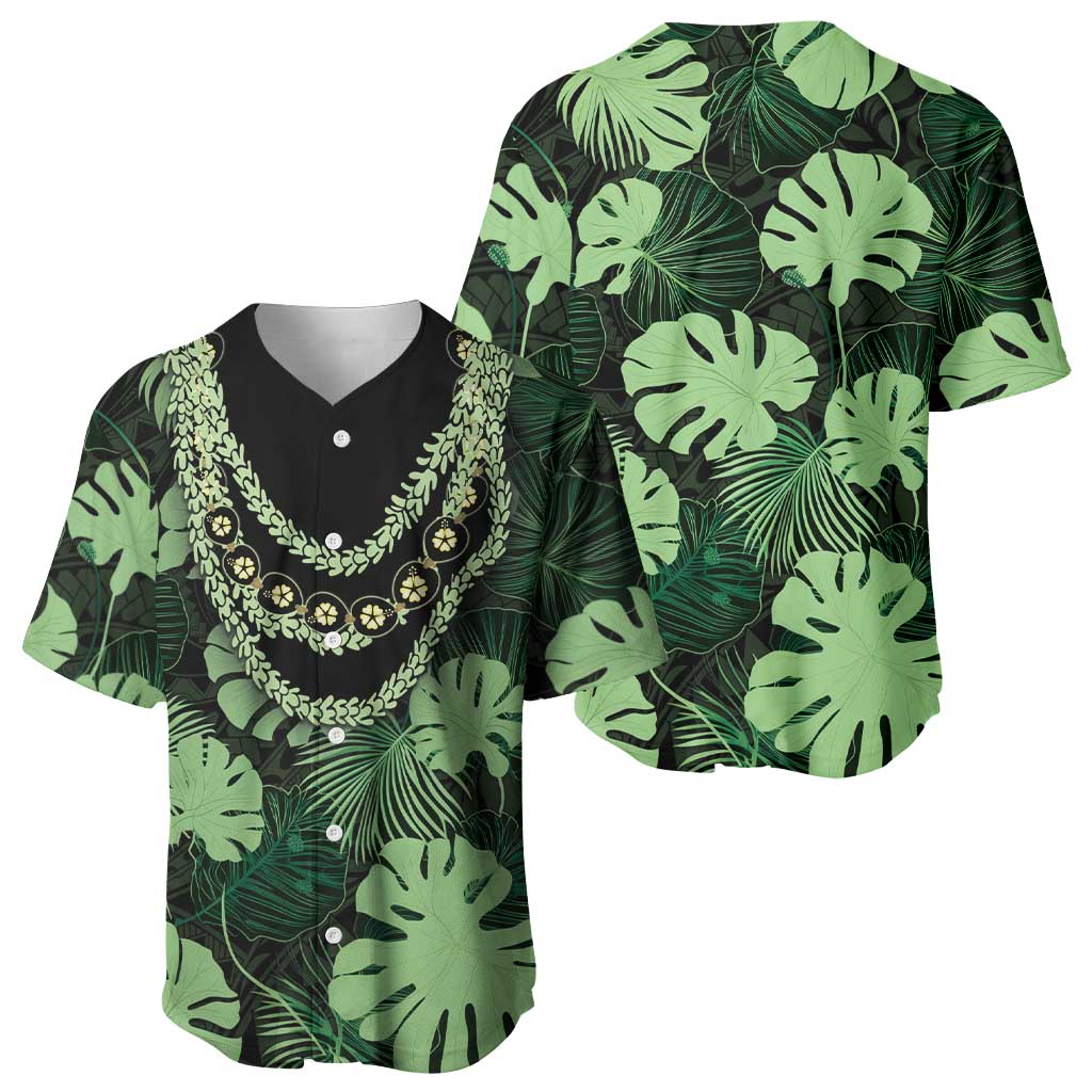 Green Hawaii Kukui Nut Lei Baseball Jersey Hawaiian Pattern Monstera Tropical Vibes LT14 - Polynesian Pride