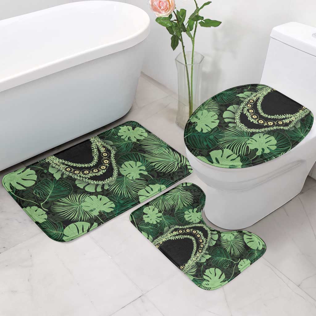 Green Hawaii Kukui Nut Lei Bathroom Set Hawaiian Pattern Monstera Tropical Vibes - Polynesian Pride
