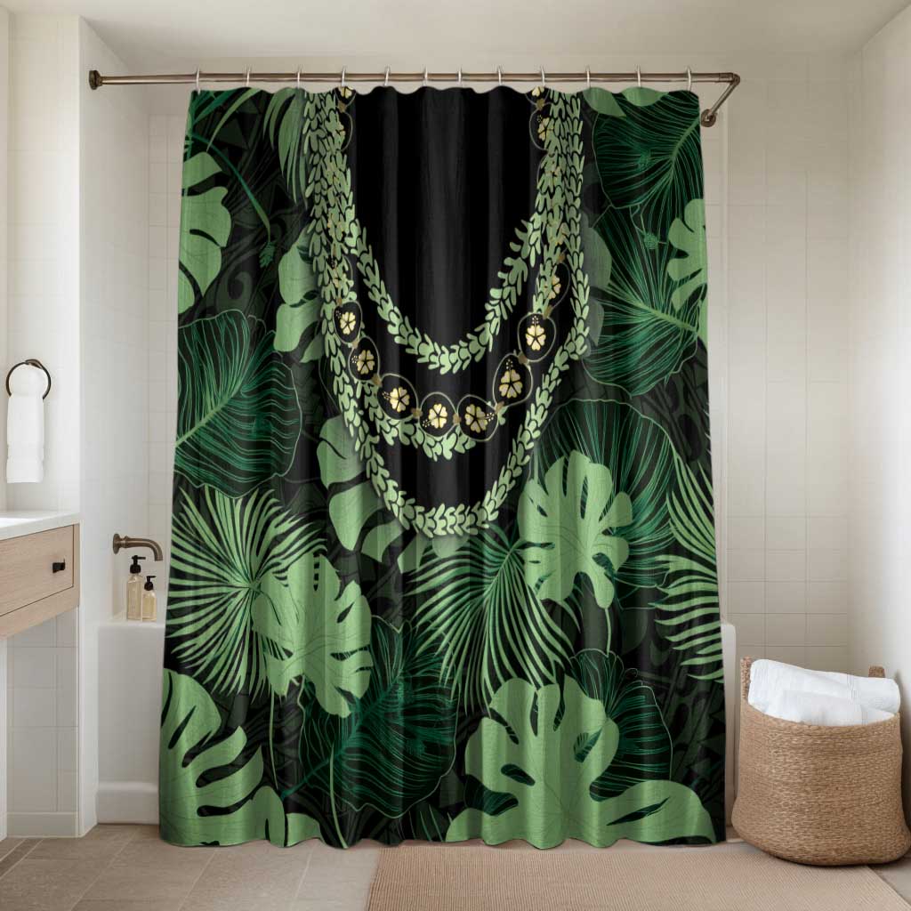 Green Hawaii Kukui Nut Lei Bathroom Set Hawaiian Pattern Monstera Tropical Vibes - Polynesian Pride