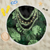 Green Hawaii Kukui Nut Lei Beach Blanket Hawaiian Pattern Monstera Tropical Vibes - Polynesian Pride