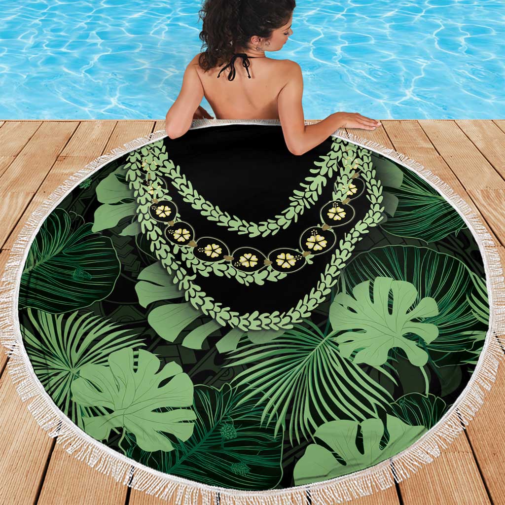 Green Hawaii Kukui Nut Lei Beach Blanket Hawaiian Pattern Monstera Tropical Vibes - Polynesian Pride