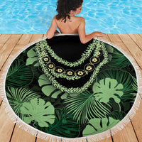 Green Hawaii Kukui Nut Lei Beach Blanket Hawaiian Pattern Monstera Tropical Vibes - Polynesian Pride