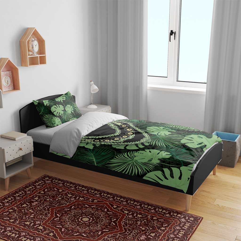 Green Hawaii Kukui Nut Lei Bedding Set Hawaiian Pattern Monstera Tropical Vibes - Polynesian Pride