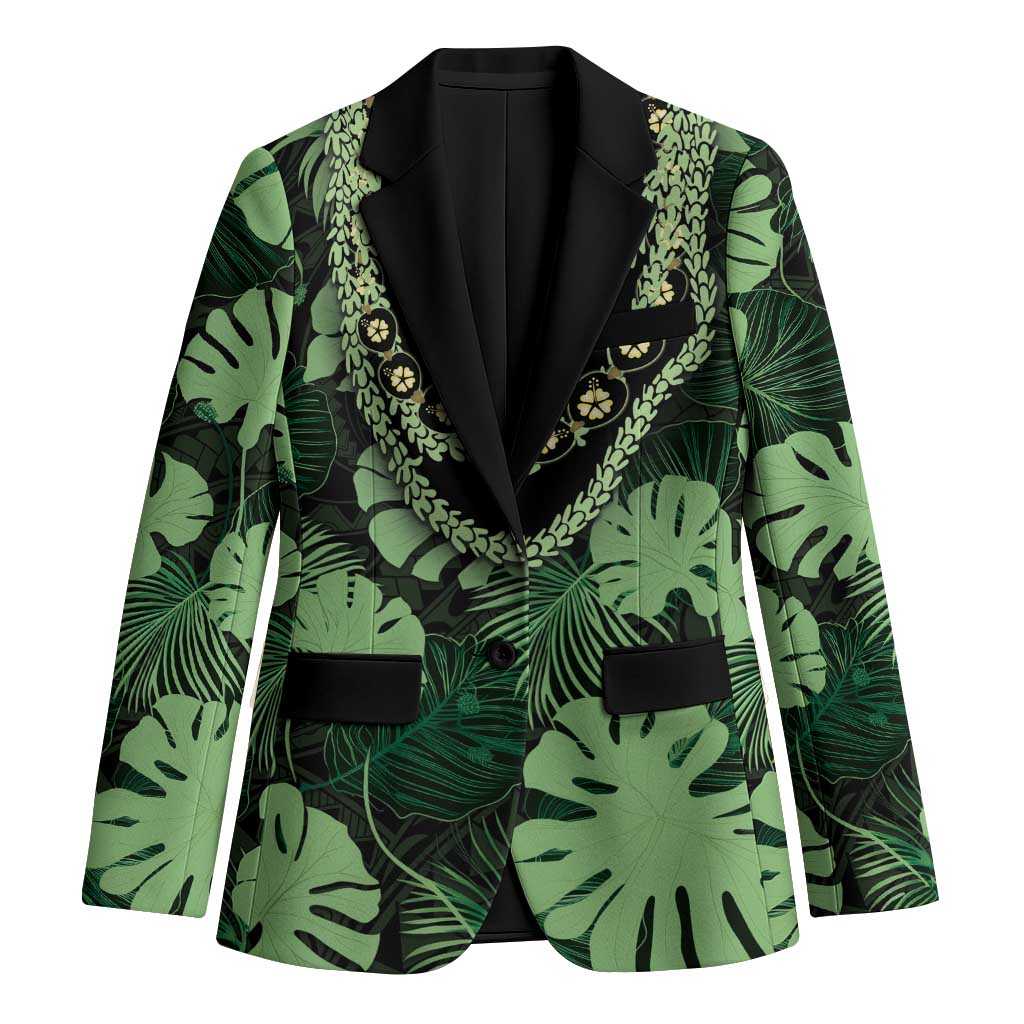 Green Hawaii Kukui Nut Lei Blazer Hawaiian Pattern Monstera Tropical Vibes - Polynesian Pride