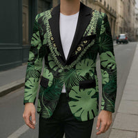 Green Hawaii Kukui Nut Lei Blazer Hawaiian Pattern Monstera Tropical Vibes - Polynesian Pride