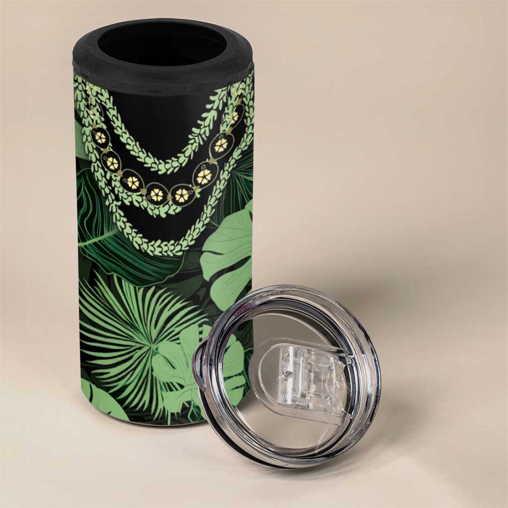 Green Hawaii Kukui Nut Lei 4 in 1 Can Cooler Tumbler Hawaiian Pattern Monstera Tropical Vibes - Polynesian Pride