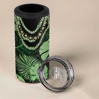 Green Hawaii Kukui Nut Lei 4 in 1 Can Cooler Tumbler Hawaiian Pattern Monstera Tropical Vibes - Polynesian Pride