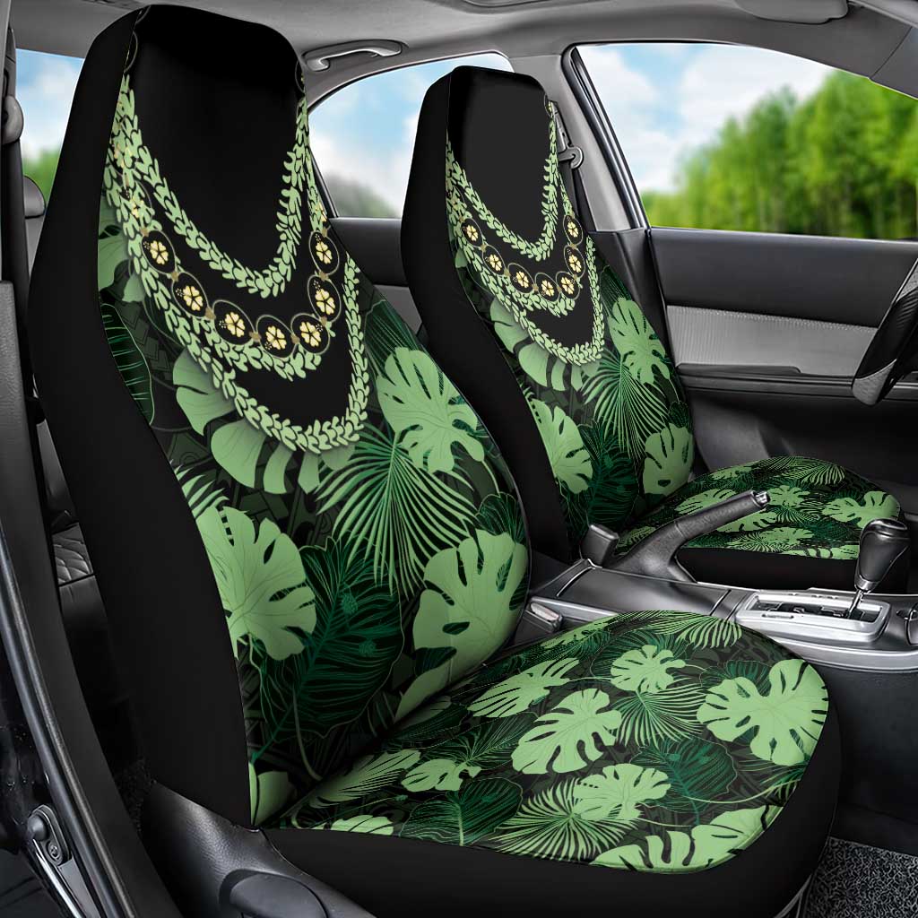 Green Hawaii Kukui Nut Lei Car Seat Cover Hawaiian Pattern Monstera Tropical Vibes - Polynesian Pride