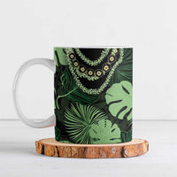 Green Hawaii Kukui Nut Lei Ceramic Mug Hawaiian Pattern Monstera Tropical Vibes - Polynesian Pride
